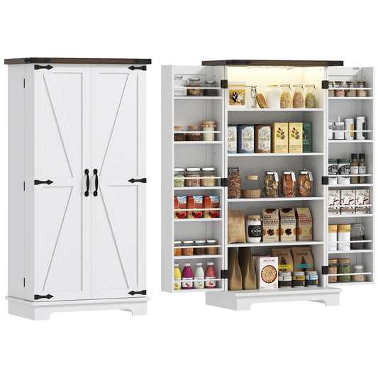 HOMCOM Kitchen Pantry Cabinet With Barn Door And Deep Shelves