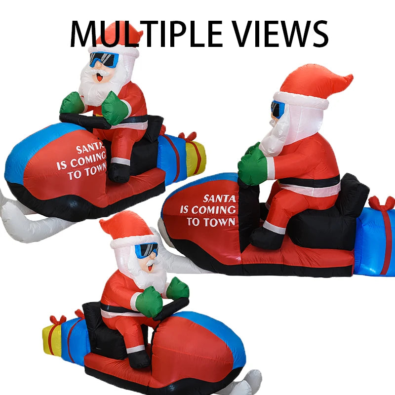 Christmas 8FT Inflatable Santa on Snowmobile with Sunglasses and Gift Boxes LED Lights Blow Up Yard Decor for Outdoor Garden Lawn Holiday Party  Xmas Fashion Decorations
