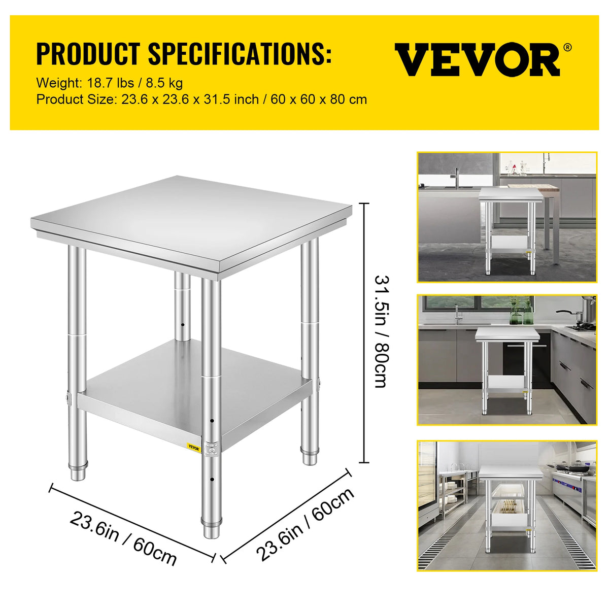 SucceBuy Stainless Steel Commercial Kitchen Work Table With Undershelf