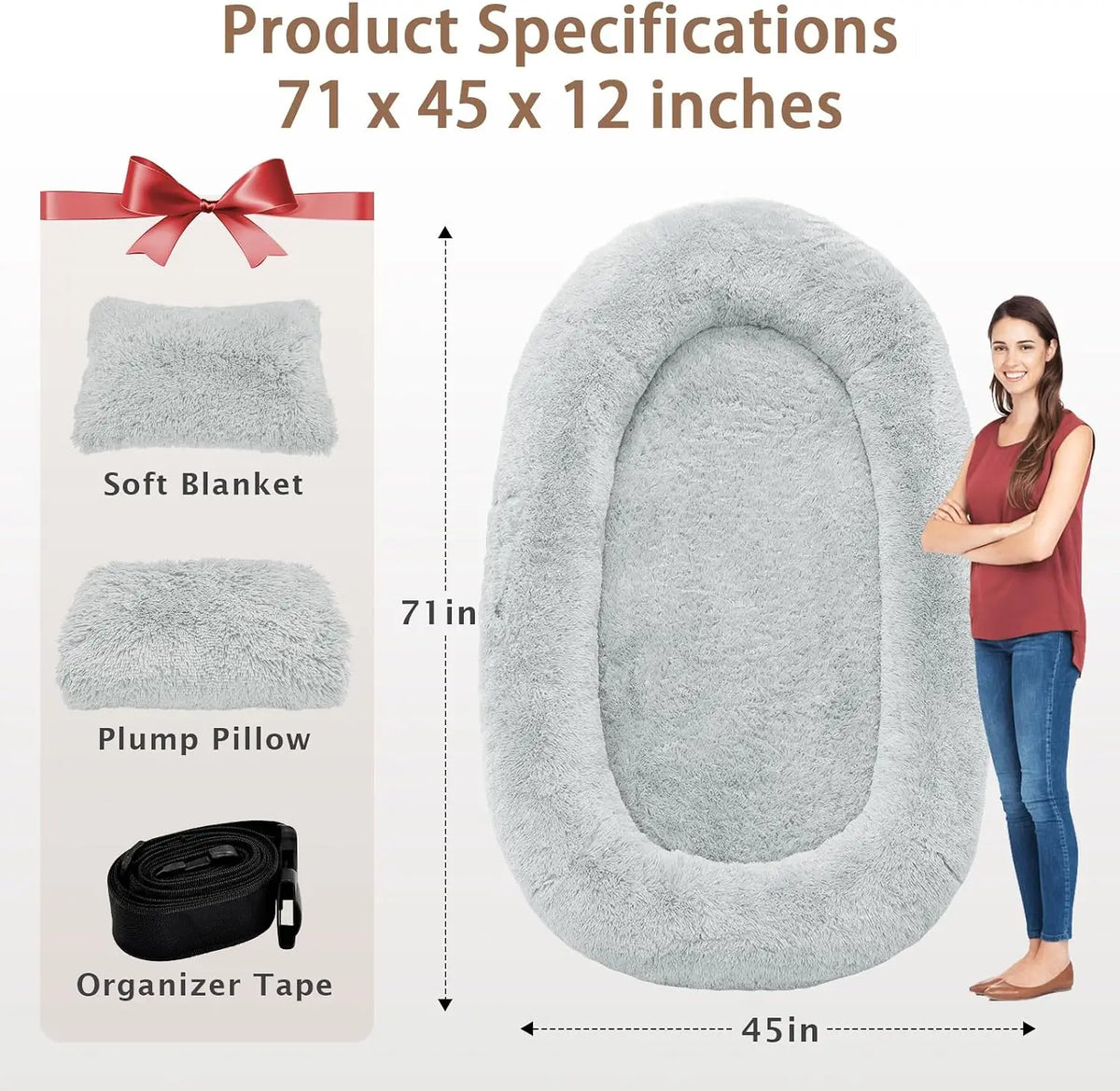 ROOMTEC Washable Memory Foam Human Dog Bed With Pillow