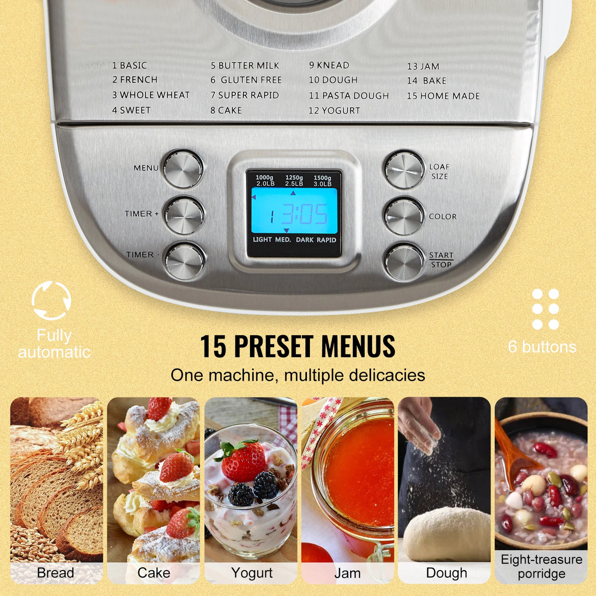 SucceBuy 15-in-1 Automatic Bread Maker With Ceramic Nonstick Pan