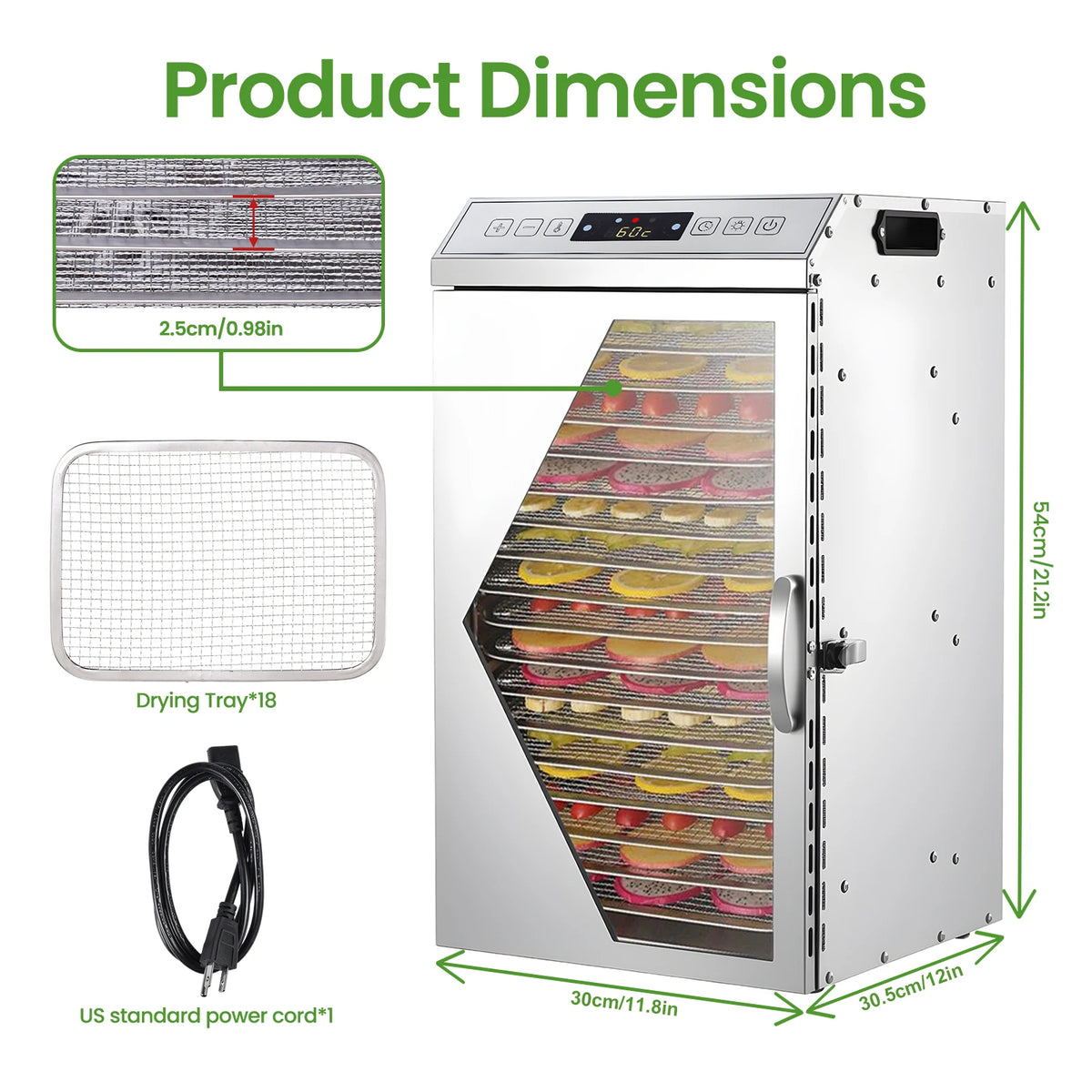 Commercial Stainless Steel Electric Food Dehydrator With Touch Panel