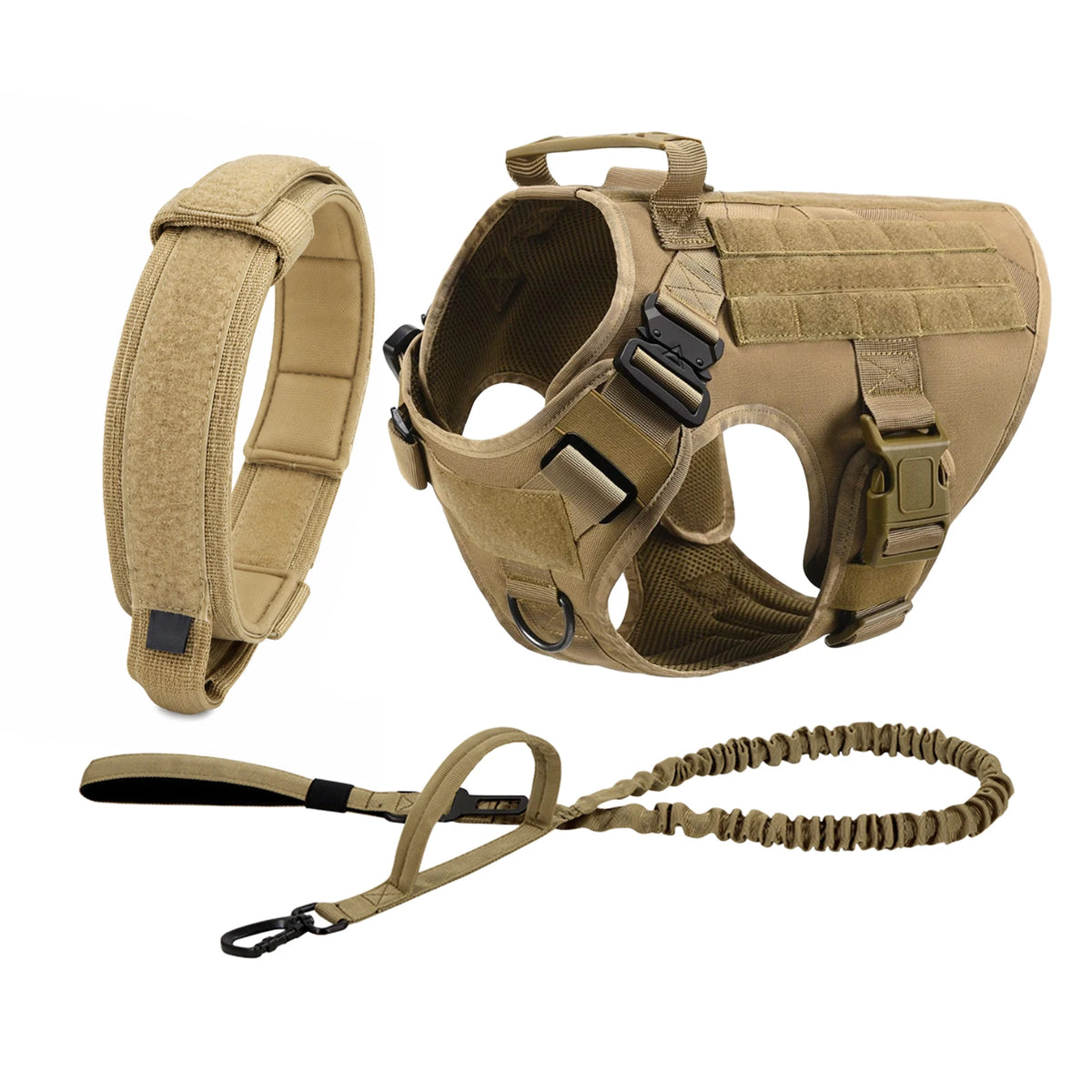PETRAVEL Tactical Dog Harness with Collar Leash and Molle Pouches
