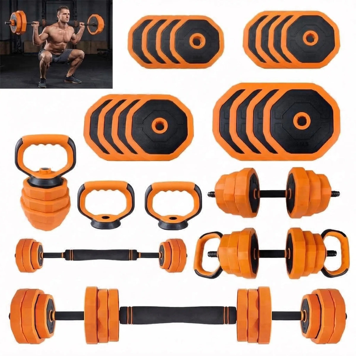 Adjustable Dumbbell Set with Barbell, Kettlebell and Push Up Stand