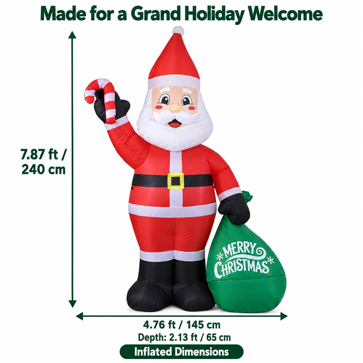 2.4m Christmas Inflatable Toy Santa Claus Gift Bag with LED Lights Home Decorations Xmas Yard Lawn Ornaments Indoor Party Supplies New