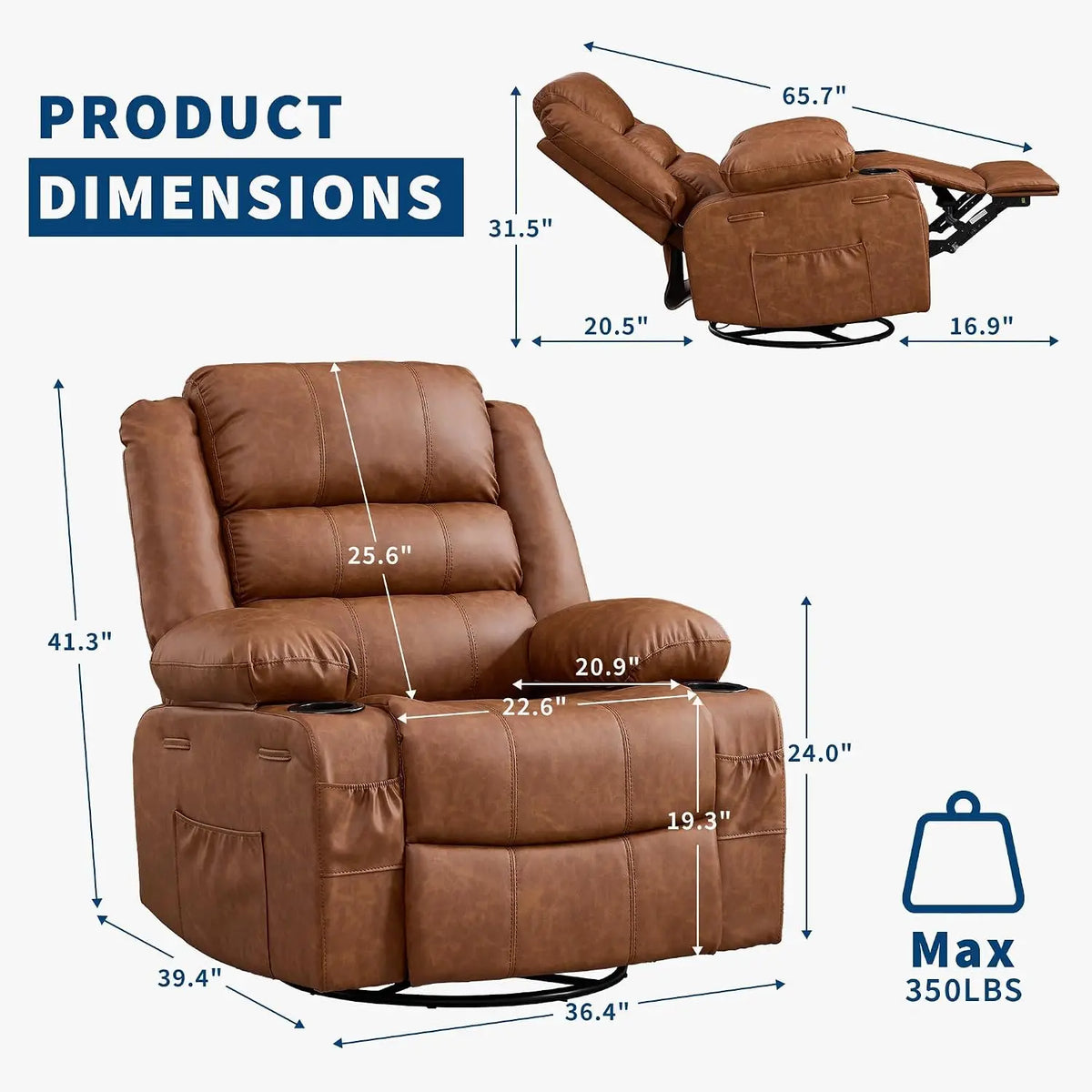 TWISTER.CK 360 Degree Swivel Rocker Recliner Lounge Chair with Comfort