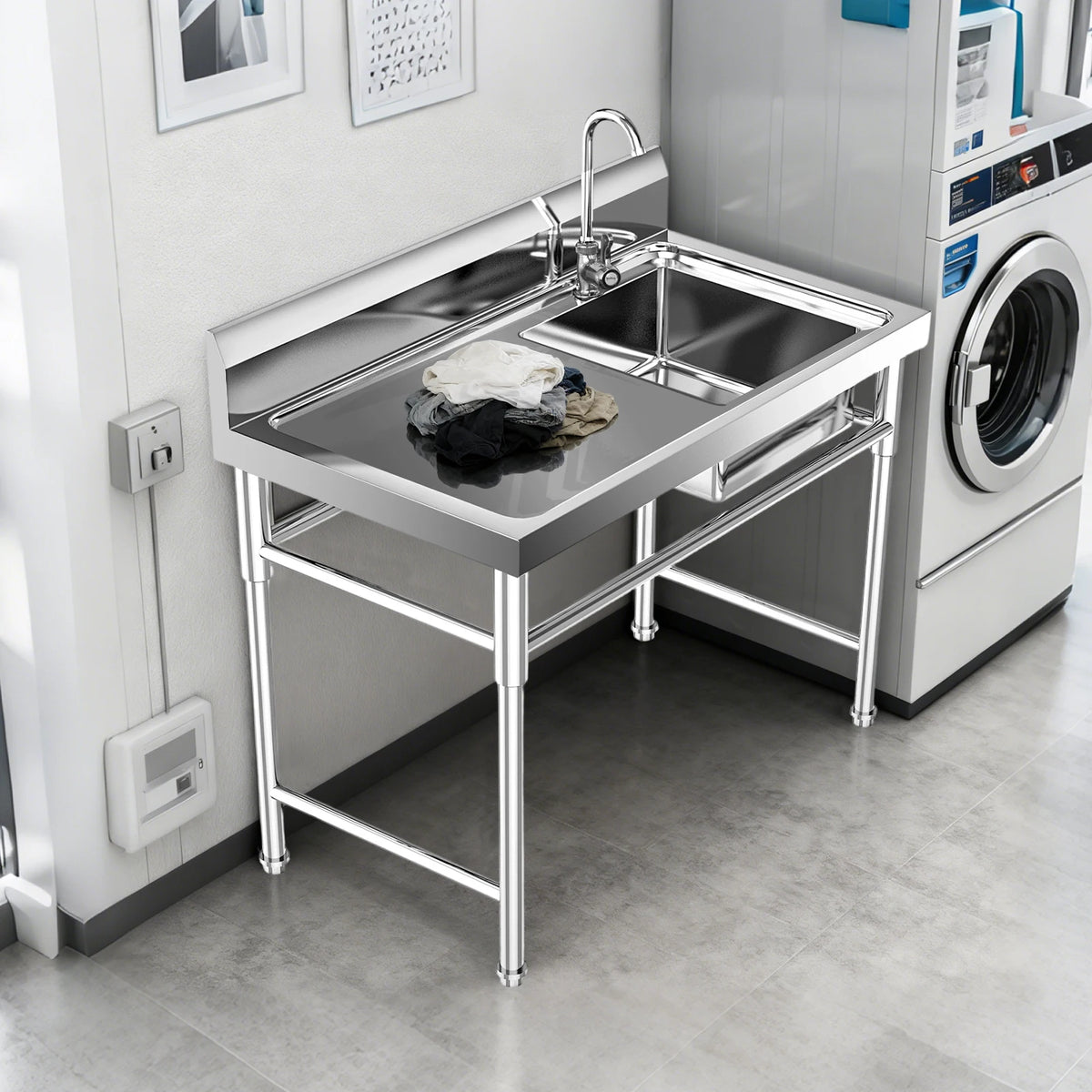 Stainless Steel Commercial Prep Sink With Faucet And Drainboard