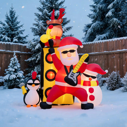 7ft Christmas Inflatable Santa Band Outdoor Yard Lawn Decor with LED Lights Blow Up Holiday Party Winter Festival Garden Home Display Festive Celebration Ornament