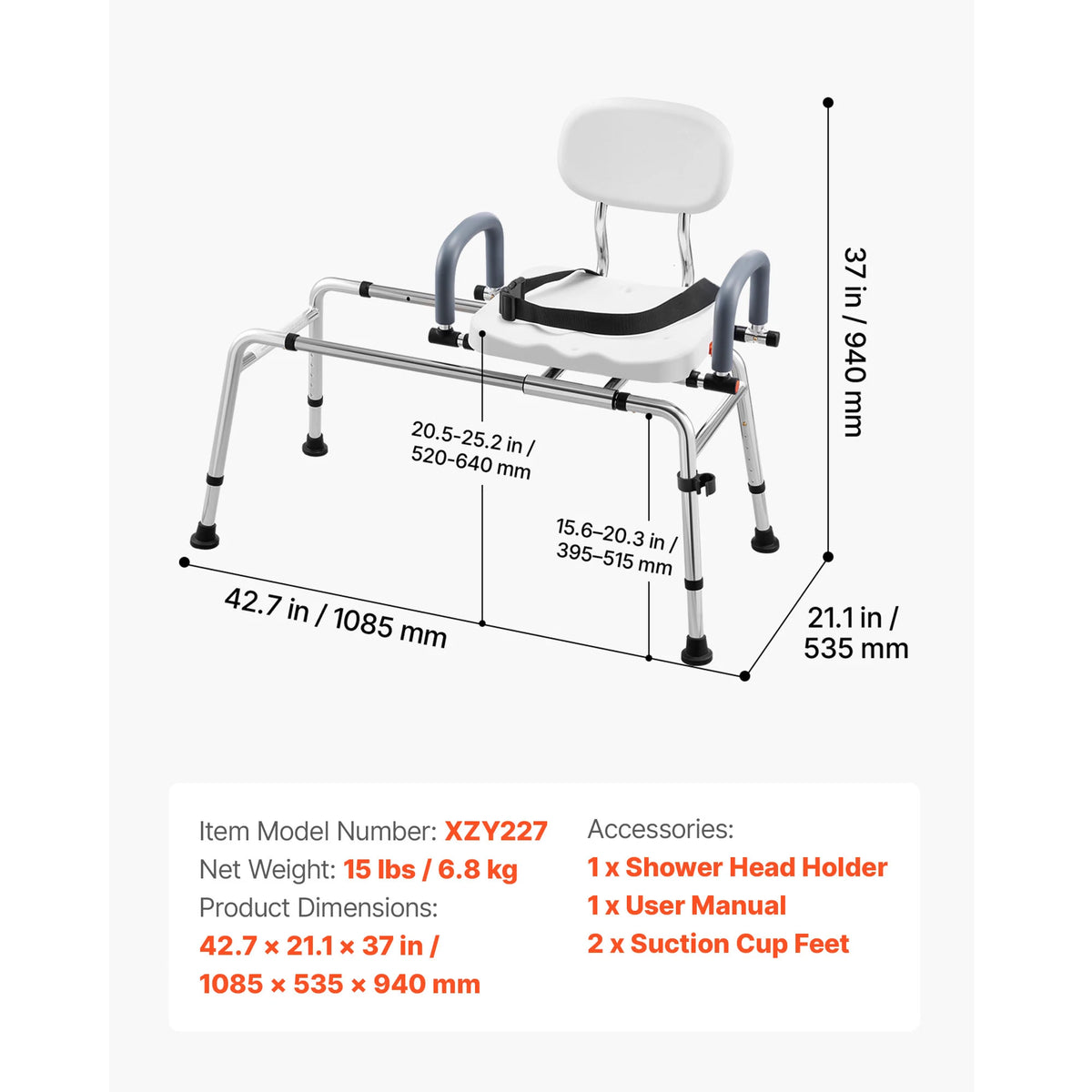 SucceBuy Swivel Shower Chair with Arms and Back for Inside Shower Stall Bathroom Bath Tub Seat for Adult Senior Handicap Elderly