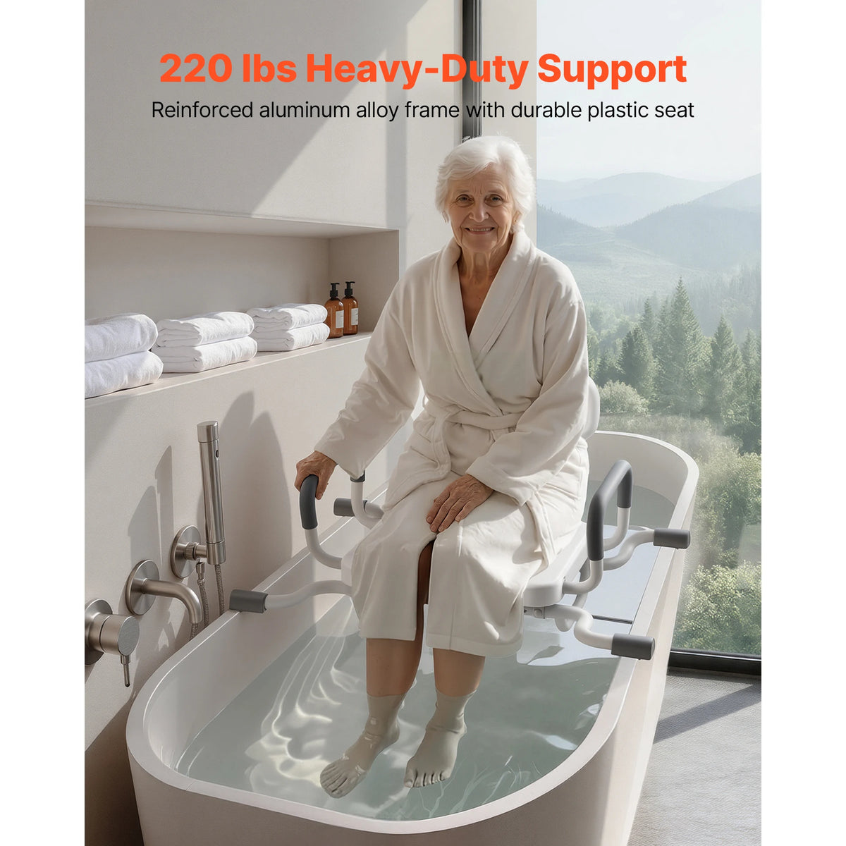 SucceBuy Swivel Shower Chair with Arms and Back for Inside Shower Stall Bathroom Bath Tub Seat for Adult Senior Handicap Elderly