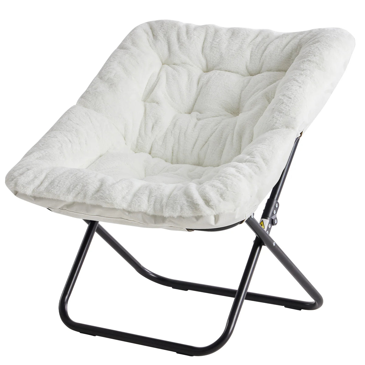 JHK Folding Faux Fur Saucer Chair With Padded Lounge Seat