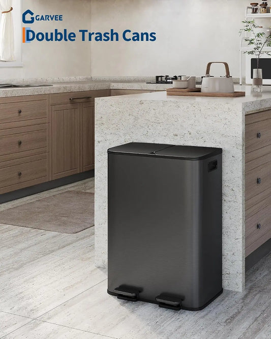 Garvee Dual Compartment Stainless Steel Pedal Recycling Kitchen Trash Can