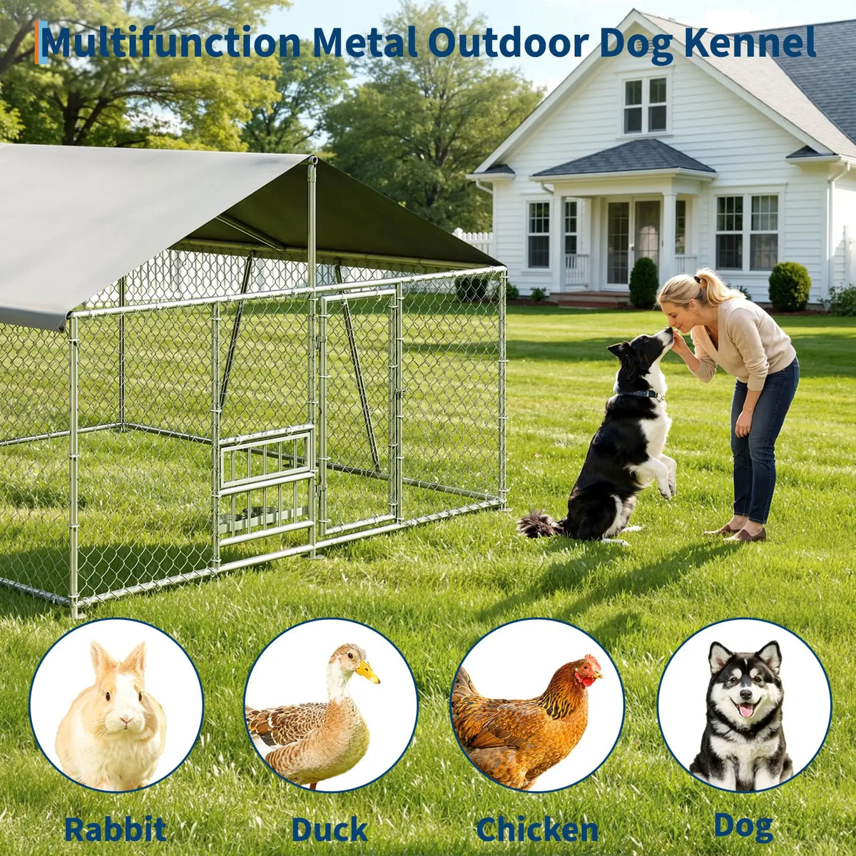 DishyKooker Outdoor Galvanized Dog Kennel With Waterproof Roof