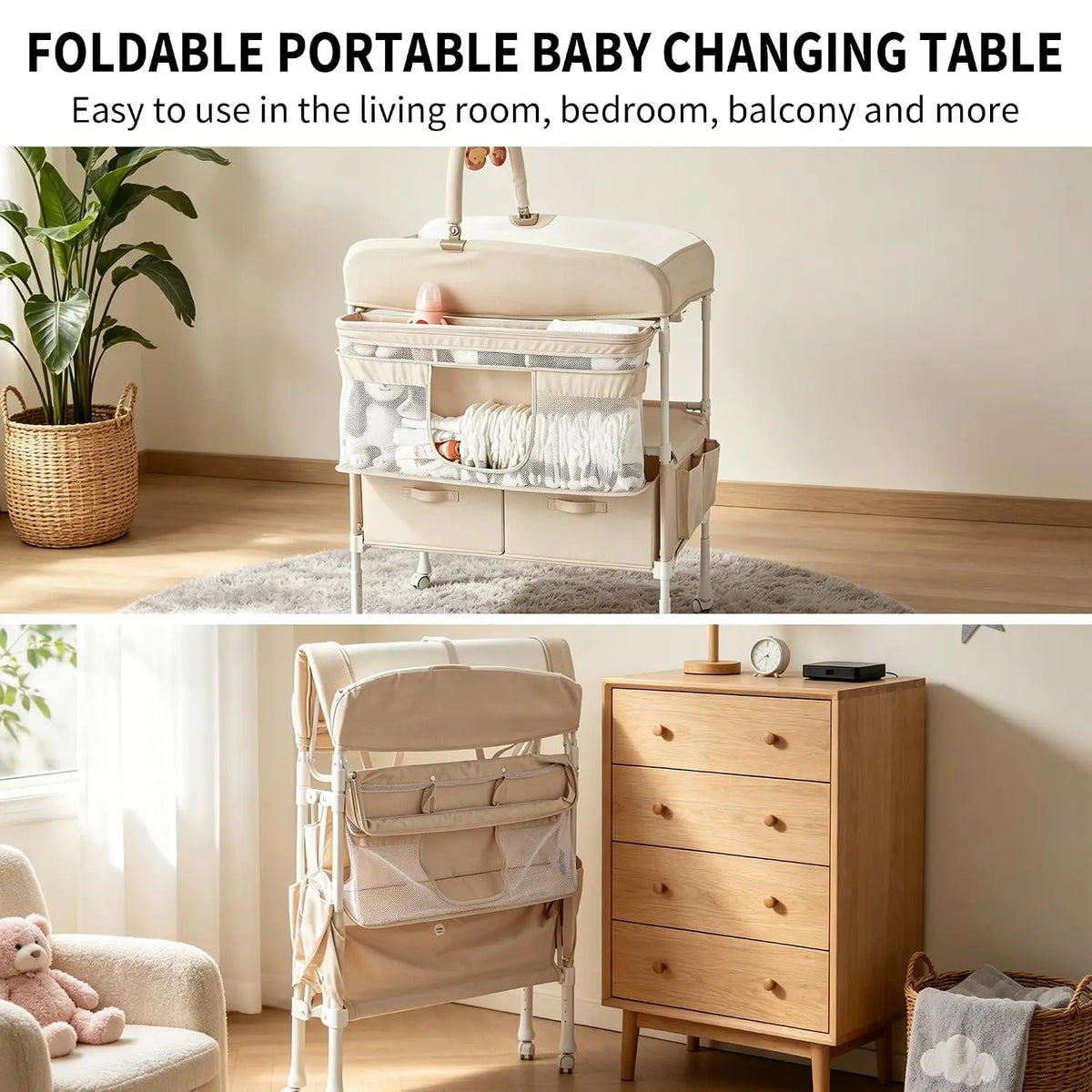 Portable Baby Changing Table With Wheels And Storage Drawers