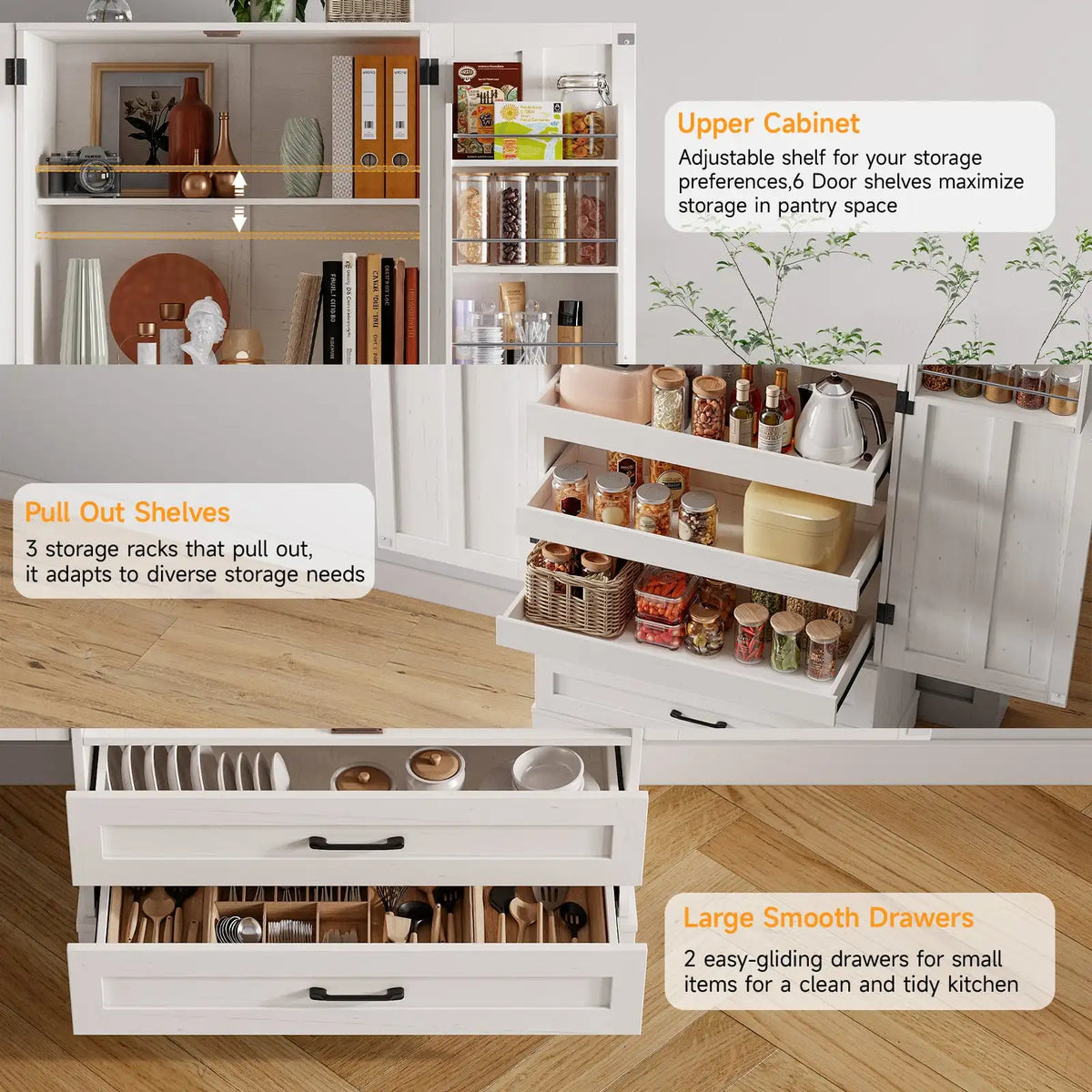 ONBRILL Farmhouse Kitchen Pantry Cabinet With Shelves And Six Doors