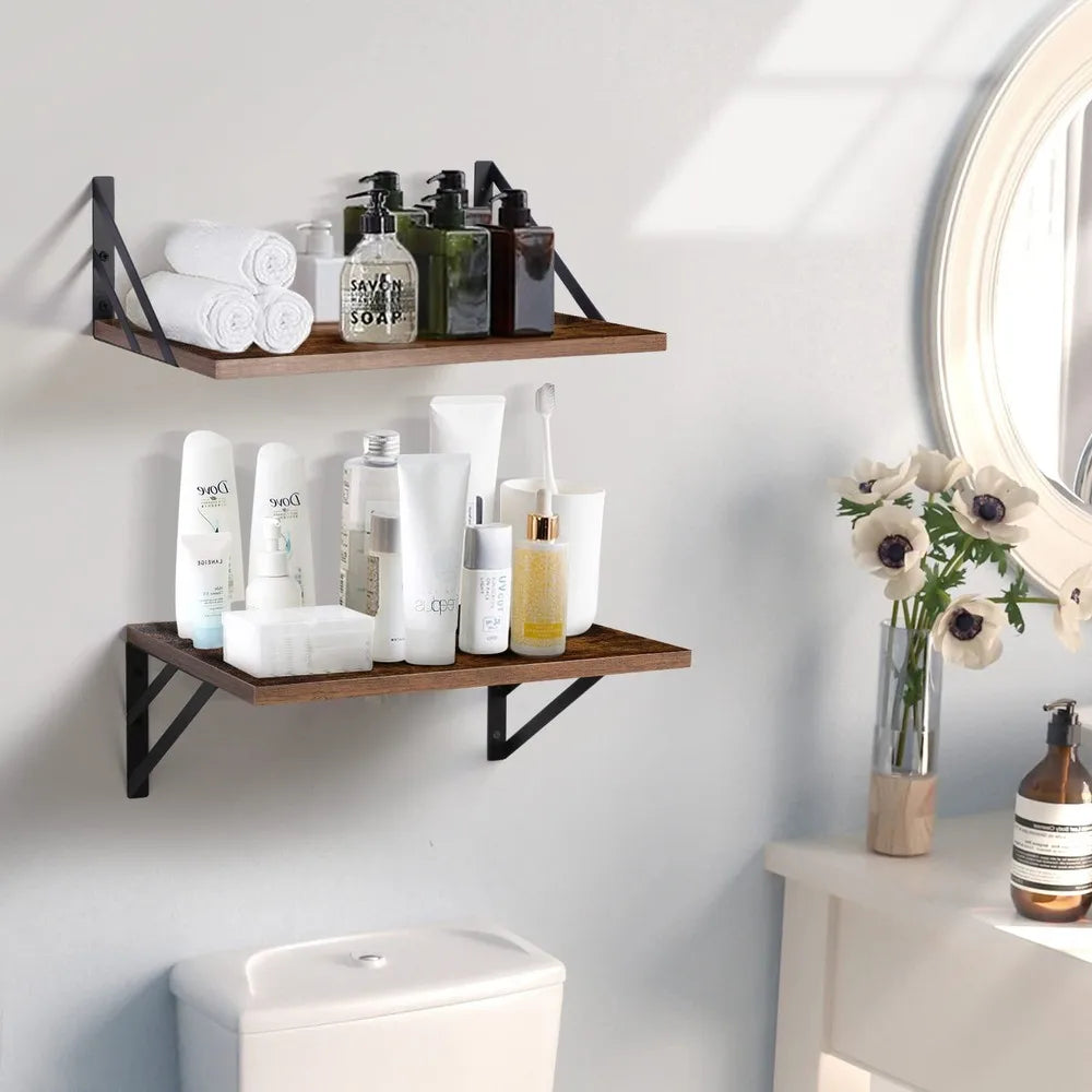 Set of 2 Wall Mounted Deep Floating Shelves, 15.7"W × 11.8"D Decorative Storage Display Shelving for Living Room, Kitchen, Bathroom, Bedroom & Office
