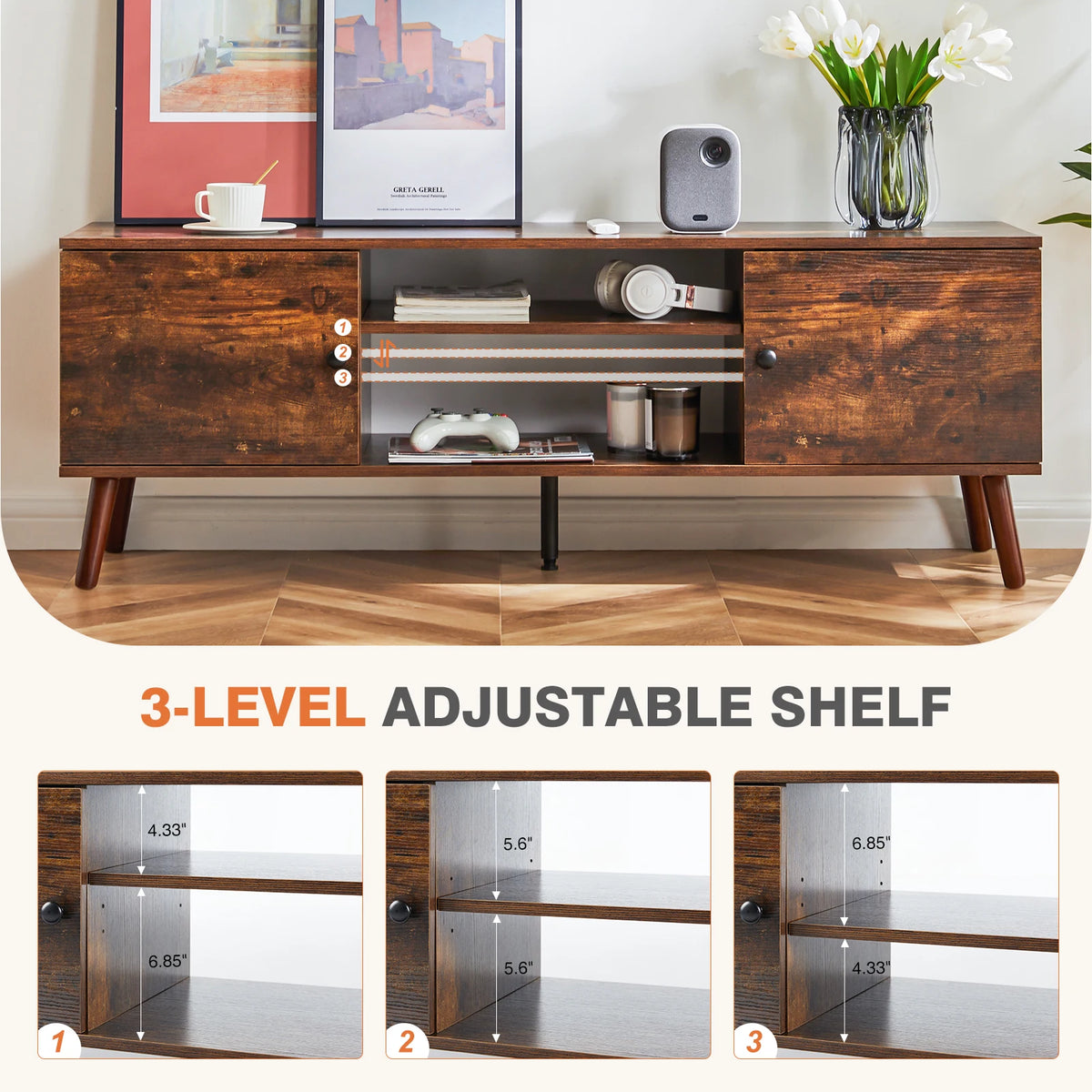MCQ Modern Wooden TV Stand With Adjustable Shelf And Storage