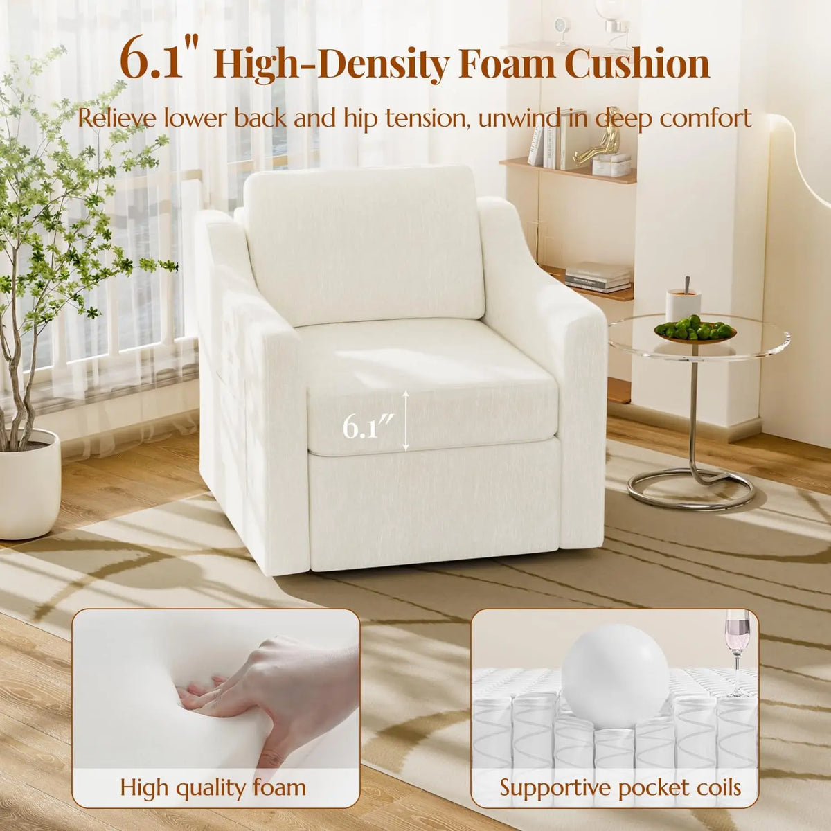 Swivel Upholstered Accent Armchair for Comfortable Living Room Seating