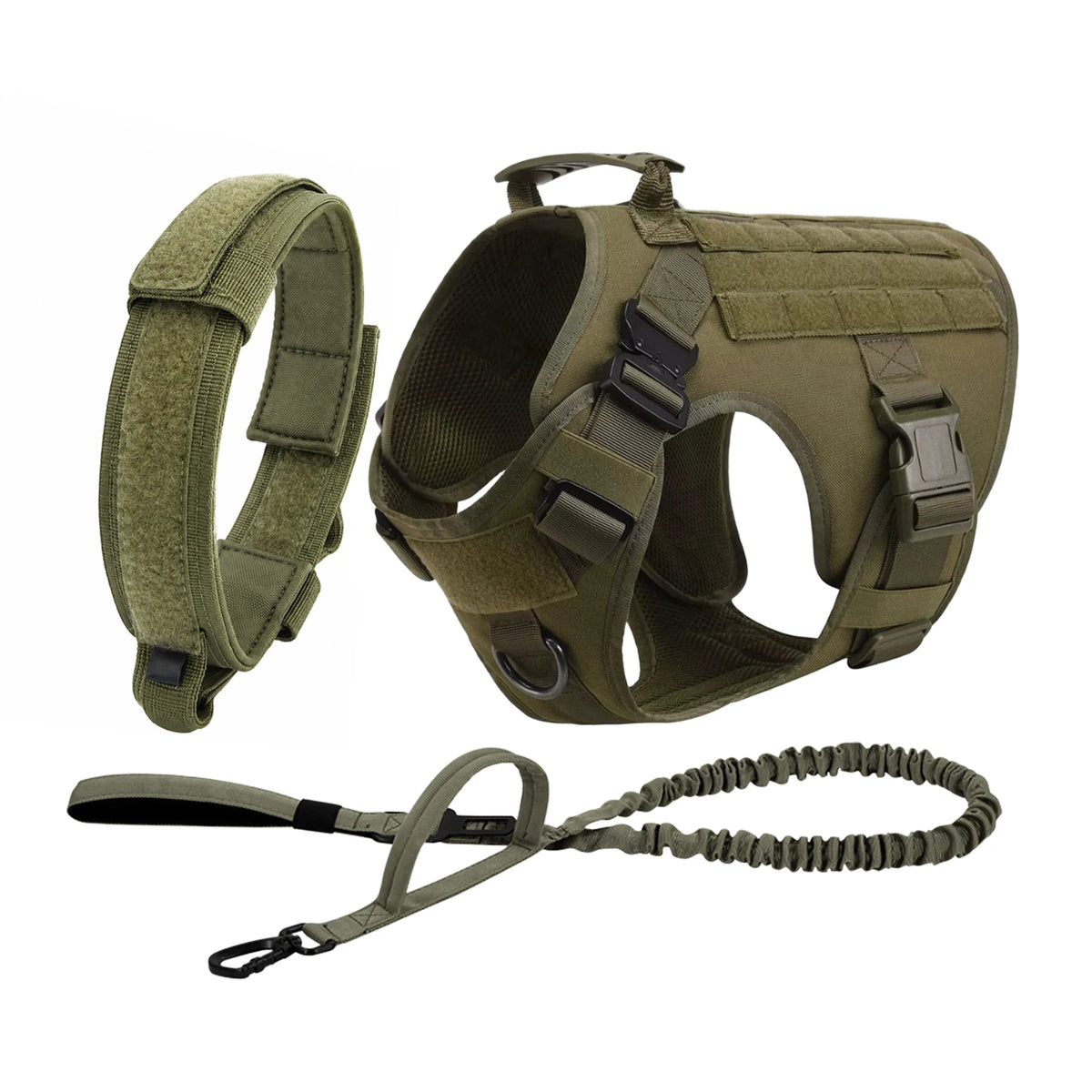 PETRAVEL Tactical Dog Harness with Collar Leash and Molle Pouches