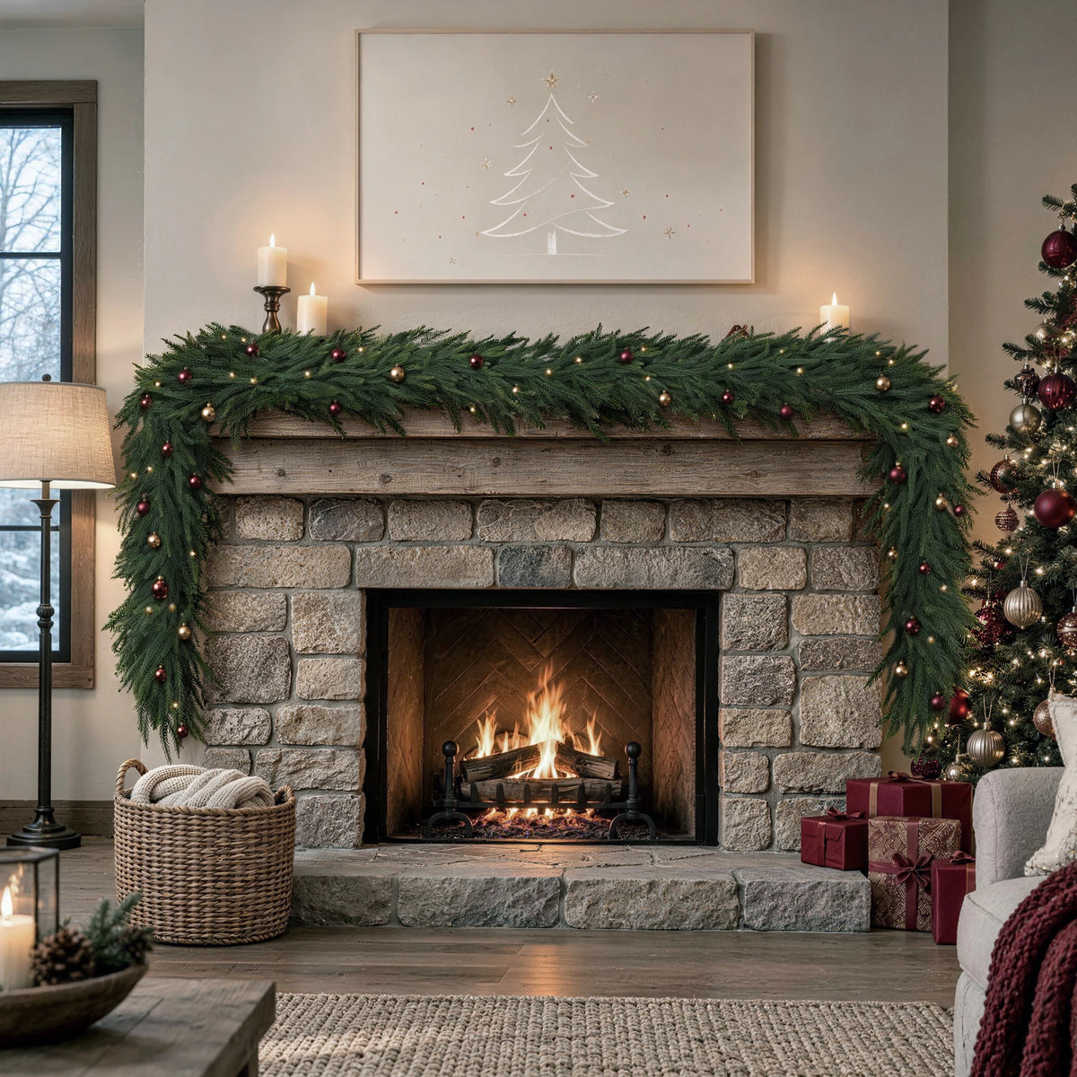 6/9/12FT Christmas Norfolk Pine Garland Real Touch Artificial Greenery Garlands Faux Winter Garland for Mantle Fireplace Table Stair Front Door Indoor Outdoor Holiday Xmas Decorations