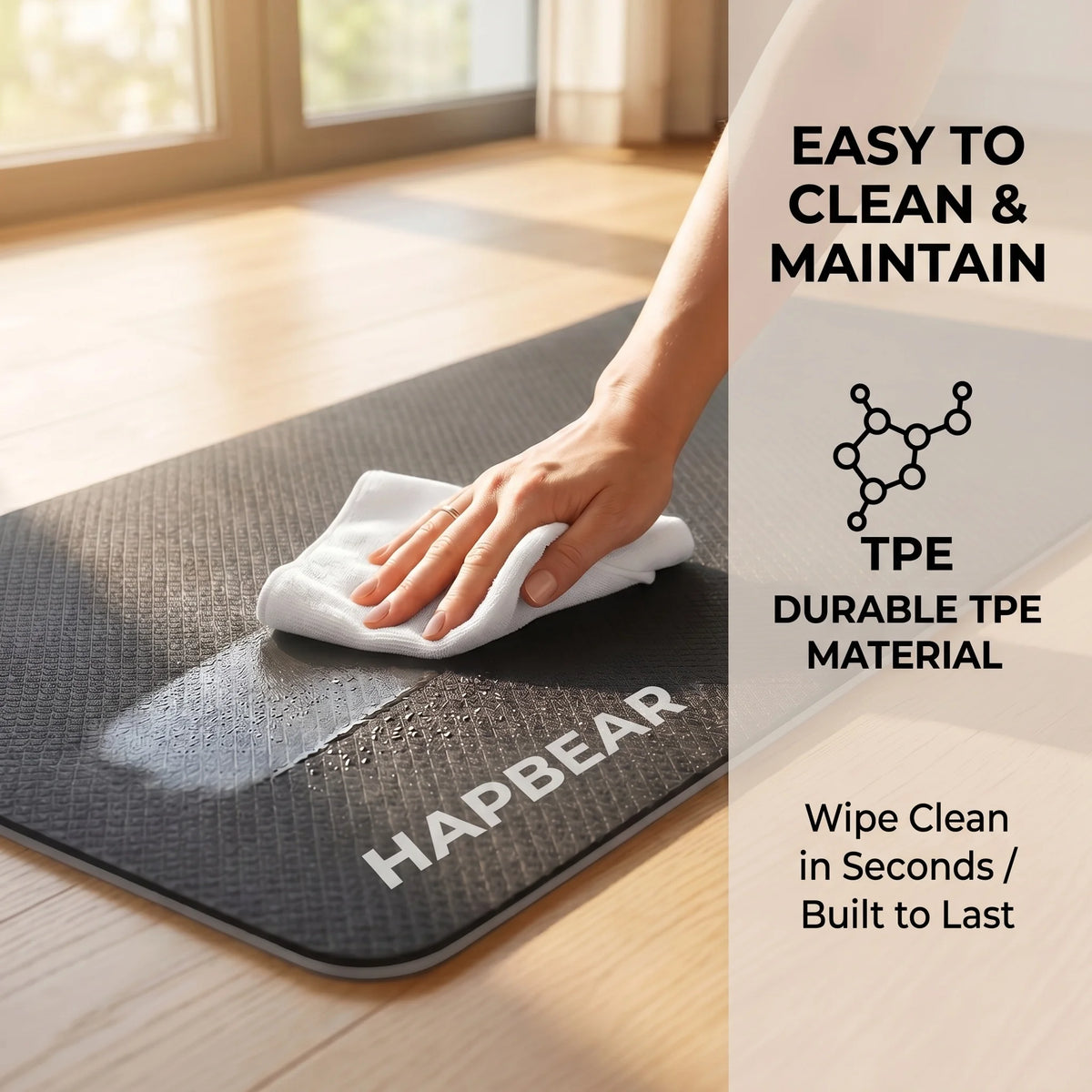 HAPBEAR Non Slip TPE Yoga Mat for Home Workouts and Pilates