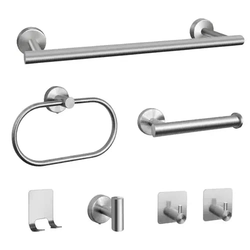 7Pcs/Set Bathroom Hardware Set Bathroom Towel Rack Including 16" Hand Towel Bars Toilet Paper Holders, Towel Rings, Robe Towel Hooks