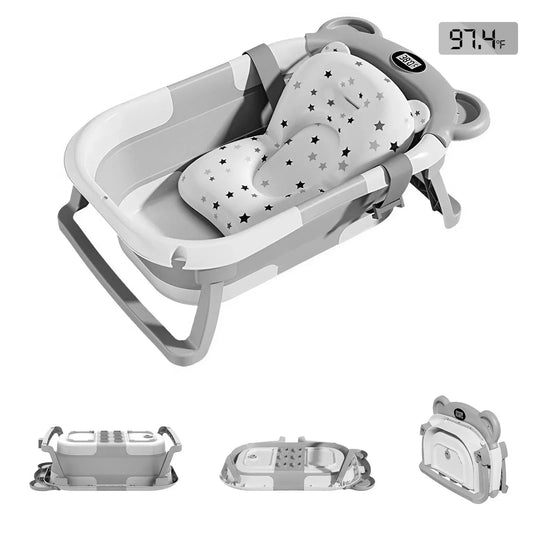 Portable Collapsible Baby Bathtub With Thermometer Cushion And Drain Hole