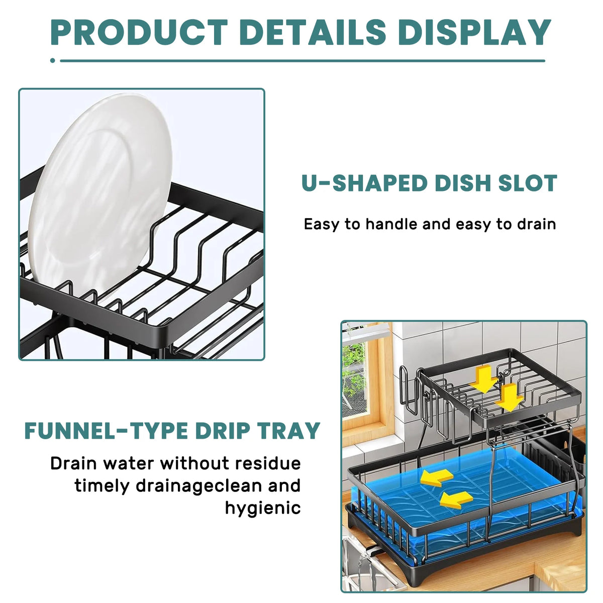 Two Tier Metal Dish Drying Rack With Removable Draining Rack