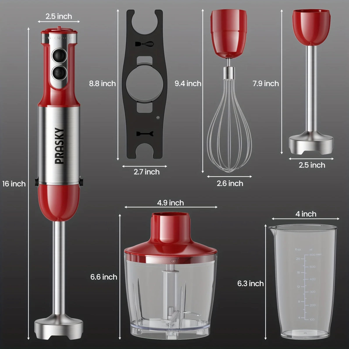 Prasky 5 In 1 Immersion Blender With Chopper And Whisk