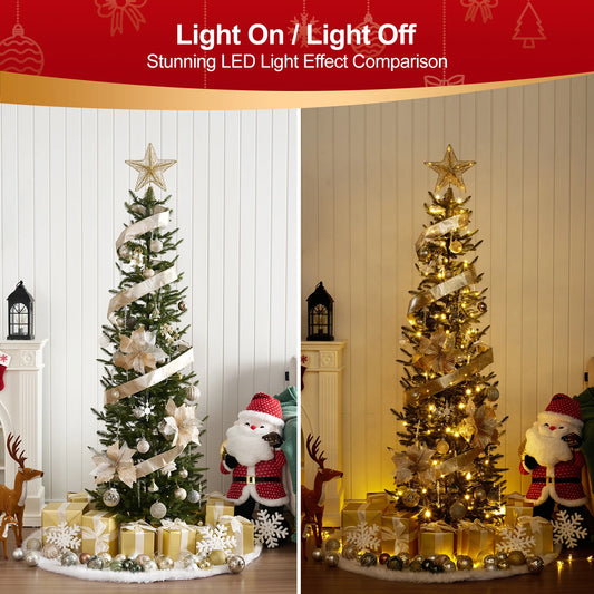 Artificial Pencil Christmas Tree, PE Realistic 6ft/7ft Prelit/unlit Slim Christmas Tree with Metal Stand, Holiday Indoor Decoration for Apartment Entryway Corner Office