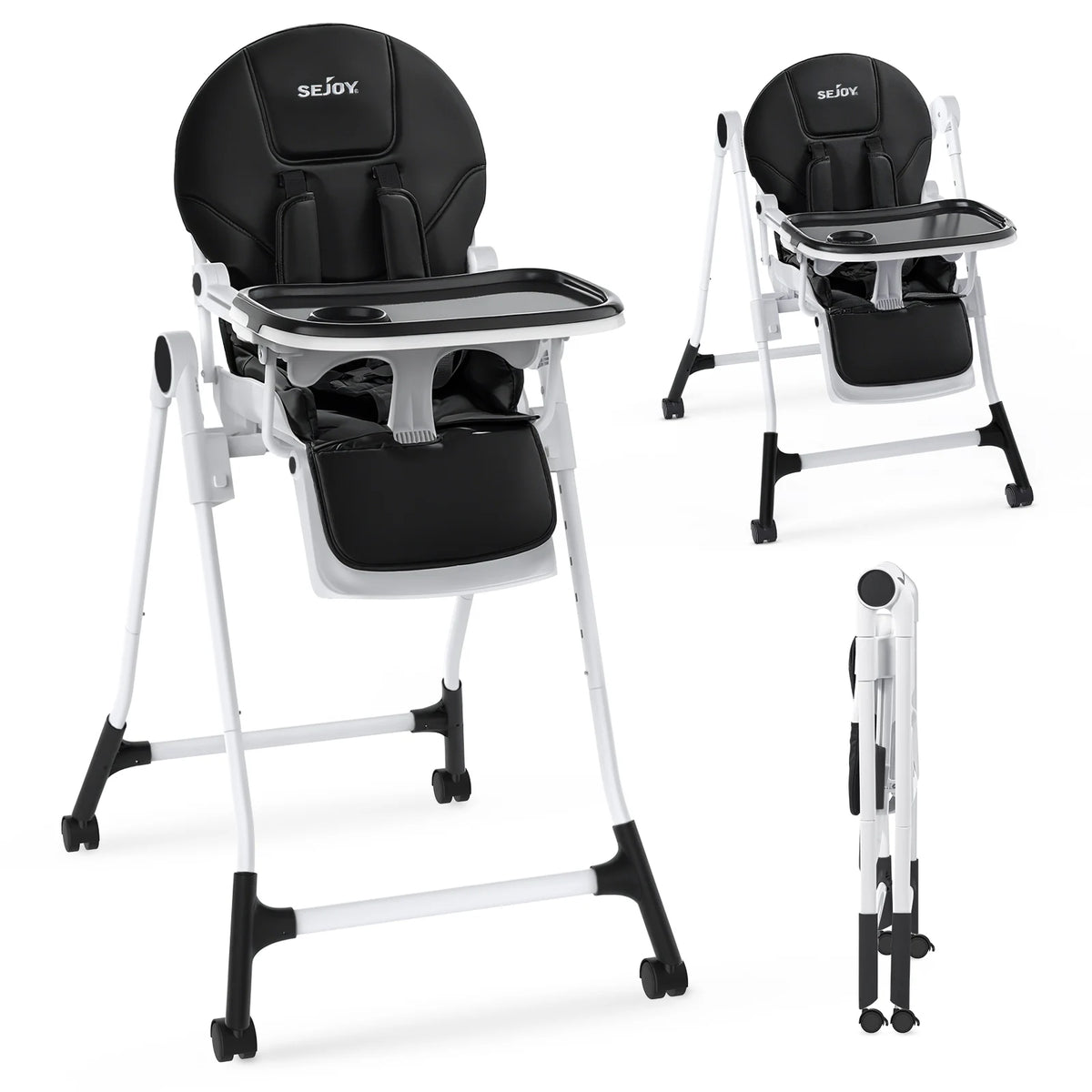 SEJOY Adjustable Baby High Chair With Safety Harness And Tray