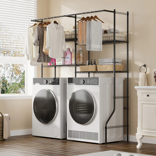 Bathroom Toilet Storage Rack, Over Washer and Dryer Storage Shelf, Balcony Washing Machine Shelf, Multi-Layer Metal Storage Rack