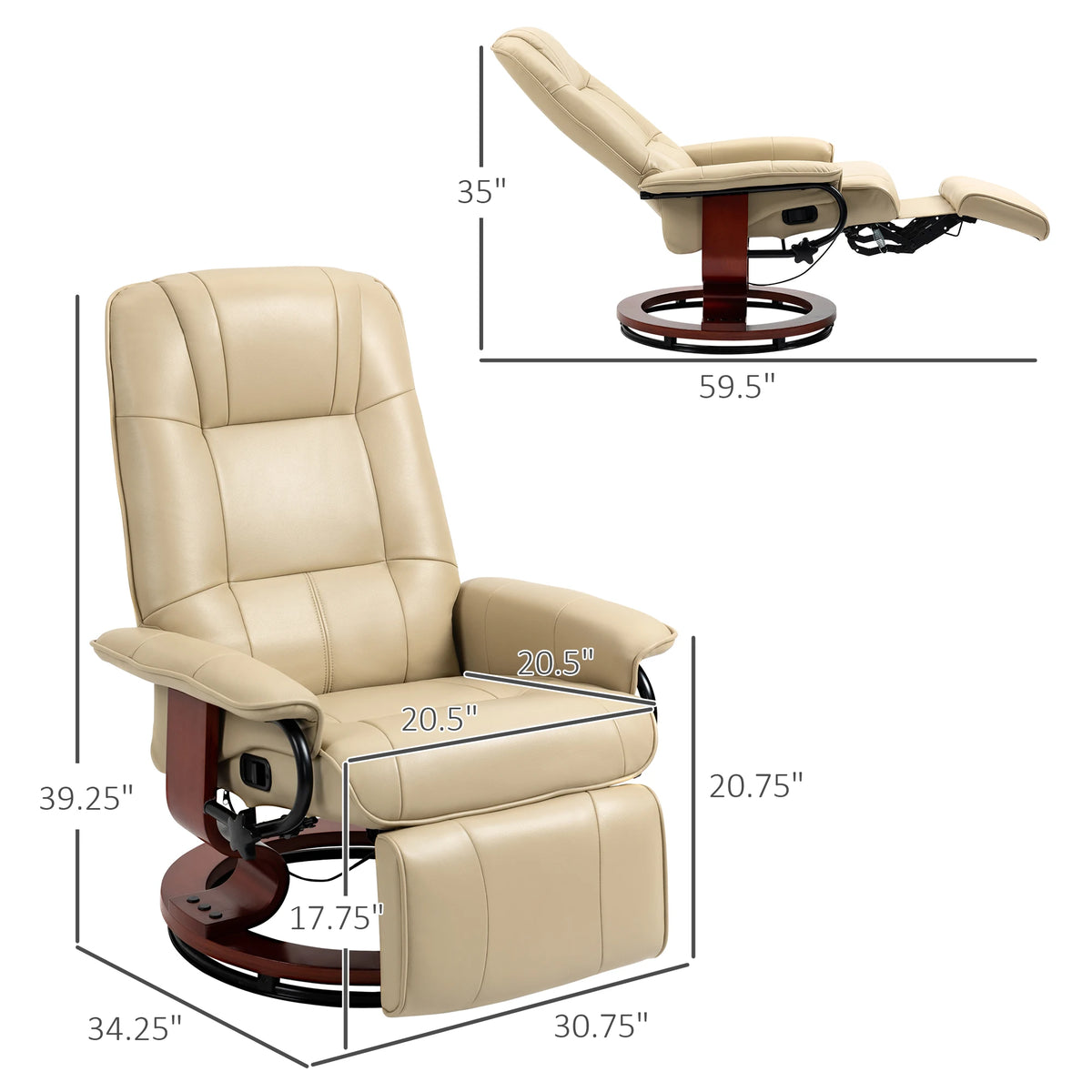 HOMCOM Swivel Recliner Chair With Adjustable Back And Footrest