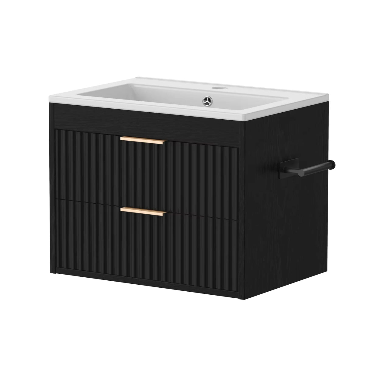 24' Floating Bathroom Vanity with Sink, Modern Wall Mounted Cabinet, 2 Drawers with Black Handles, for Bathroom/Laundry Room, White/Black
