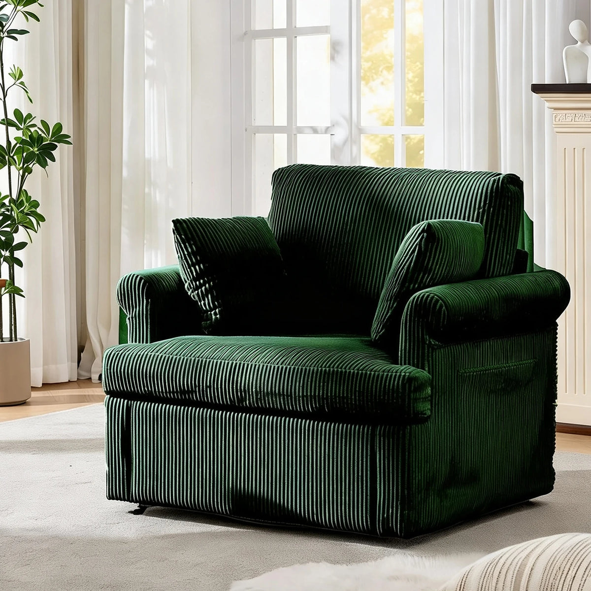 HiMISS Swivel Accent Chair With Storage Pockets And Throw Pillows