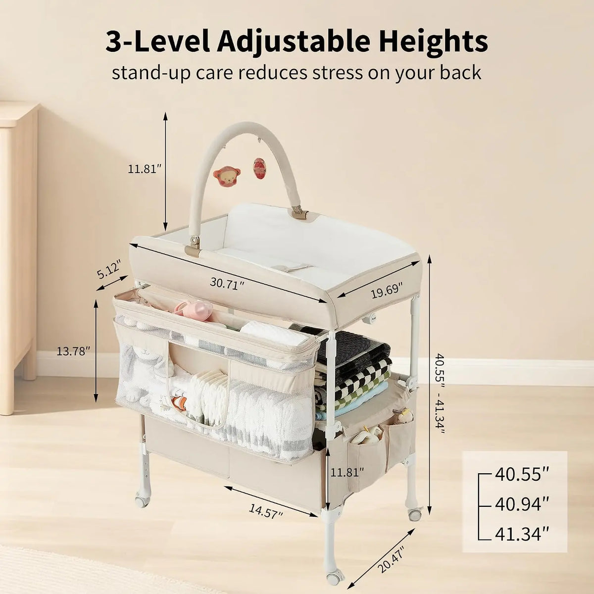 Portable Baby Changing Table With Wheels And Storage Drawers