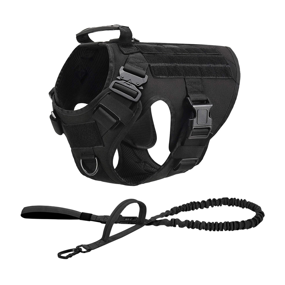 PETRAVEL Tactical Dog Harness with Collar Leash and Molle Pouches