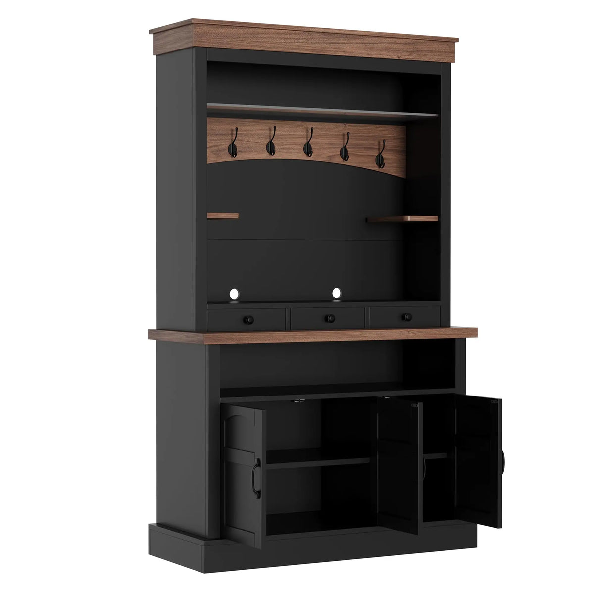 HiMISS Farmhouse Coffee Bar Cabinet With LED Lights And Storage