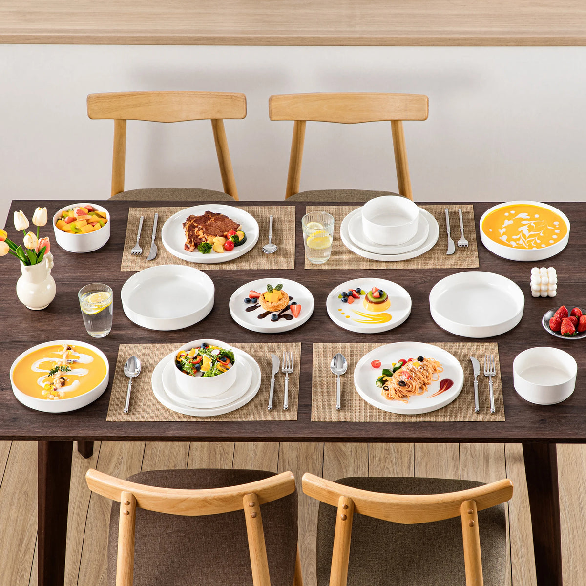 MALACASA Ceramic Dinnerware Set with Plates Bowls and Soup Dishes