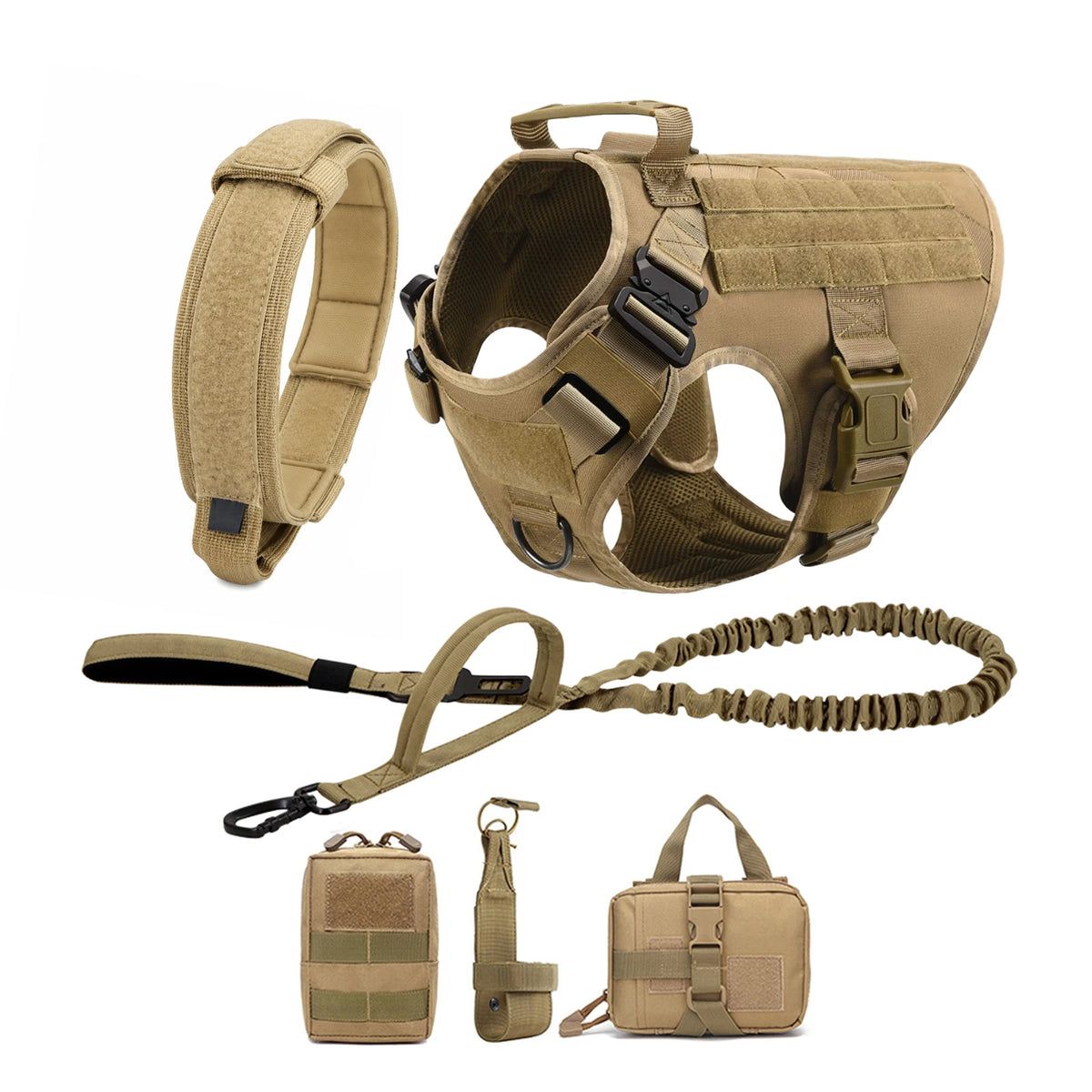 PETRAVEL Tactical Dog Harness with Collar Leash and Molle Pouches