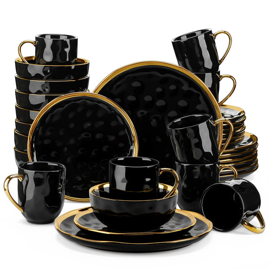 MALACASA Gold Trim Porcelain Dinnerware Set With Plates And Cups