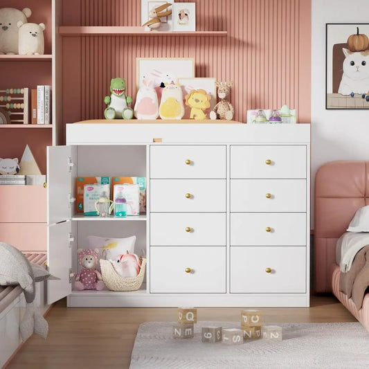 Baby Classic Nursery Dresser And Changing Table With Eight Drawers
