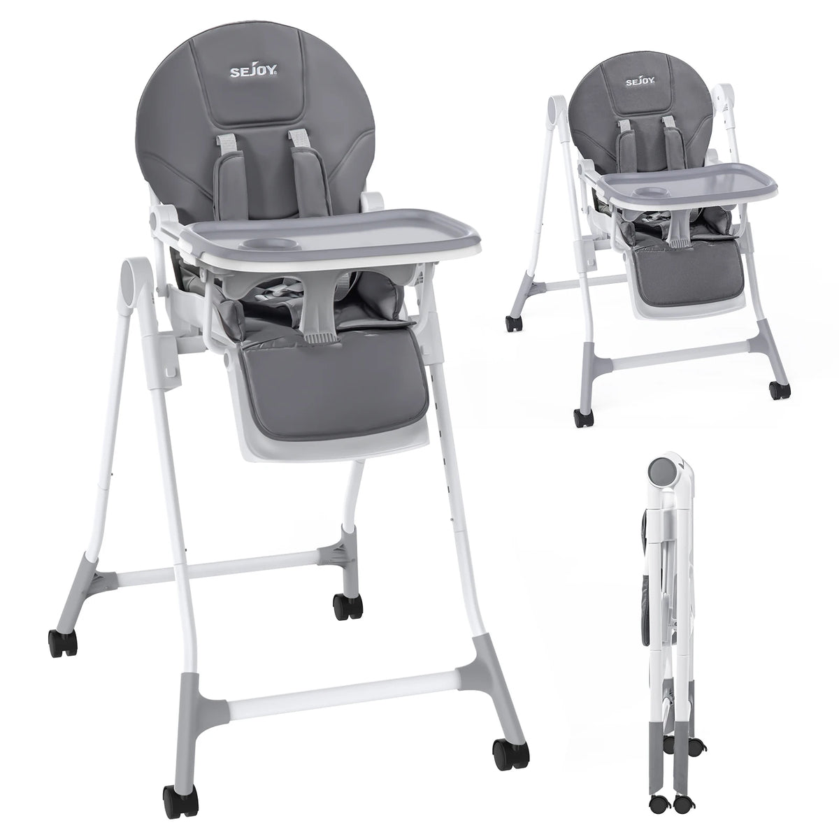 SEJOY Adjustable Baby High Chair With Safety Harness And Tray