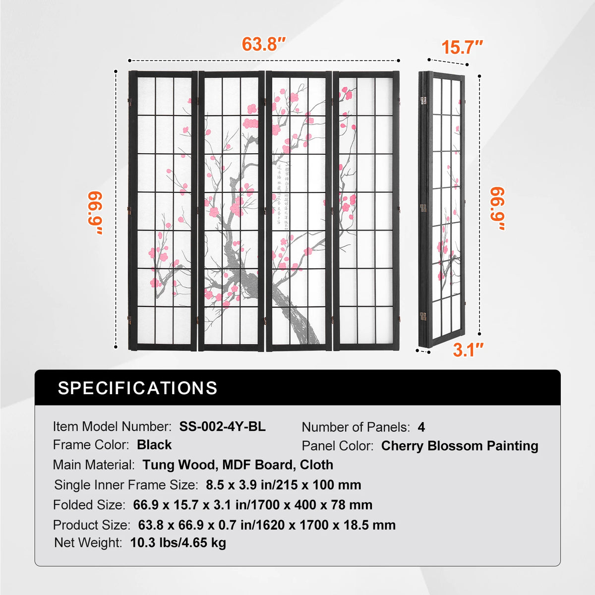 SucceBuy Folding Wooden Privacy Screen Room Divider for Home Office