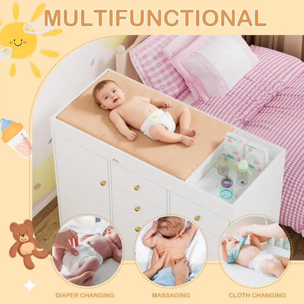 Baby Classic Nursery Dresser And Changing Table With Eight Drawers