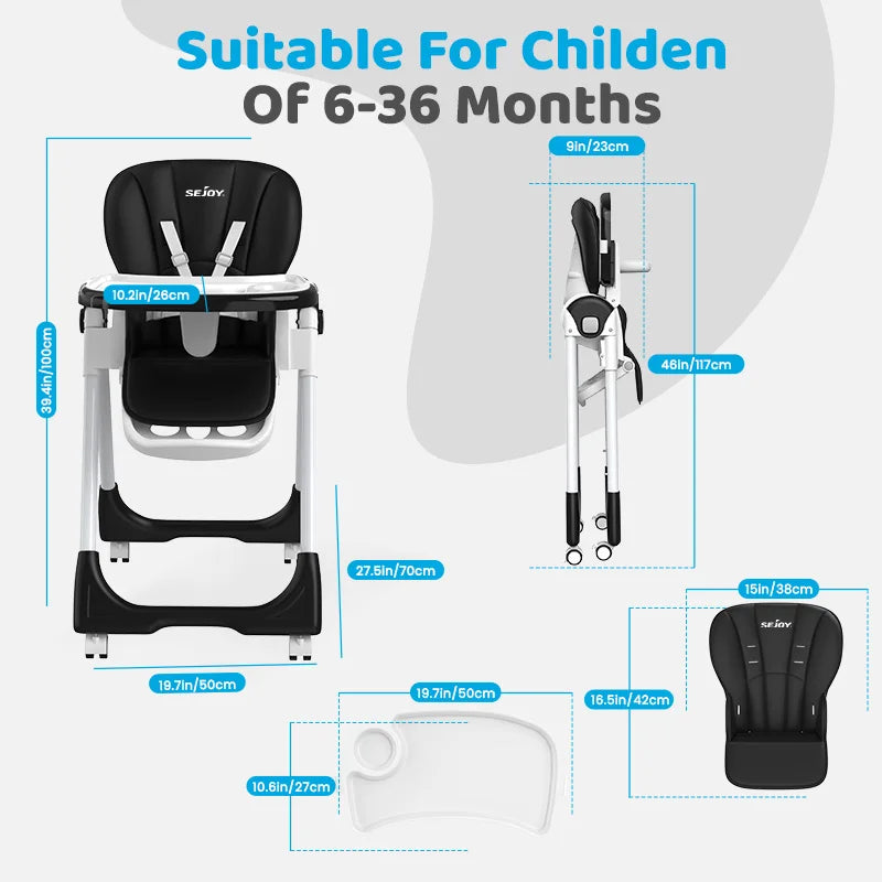 SEJOY Adjustable Baby High Chair With Safety Harness And Tray