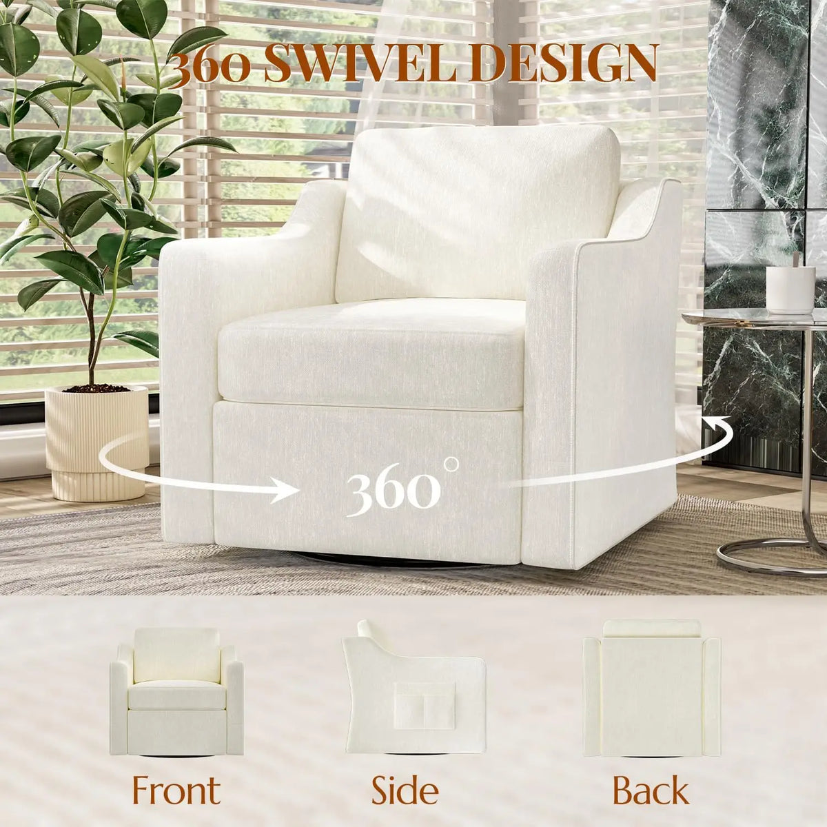 Swivel Upholstered Accent Armchair for Comfortable Living Room Seating