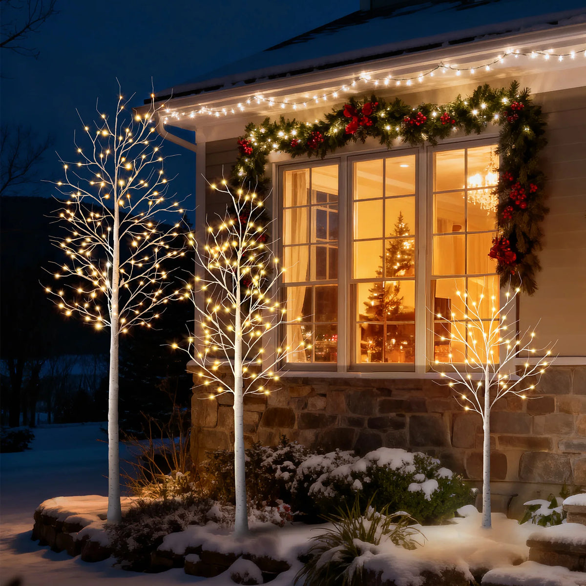 Lighted Birch Tree with Warm White Lights - 4ft/5ft/6ft/8ft Tall Artificial Tree with Clear Plug-in Lights, Sturdy Base & Elegant White Trunk & Branches for Indoor/Outdoor Christmas, Easter, Wedding Decorations