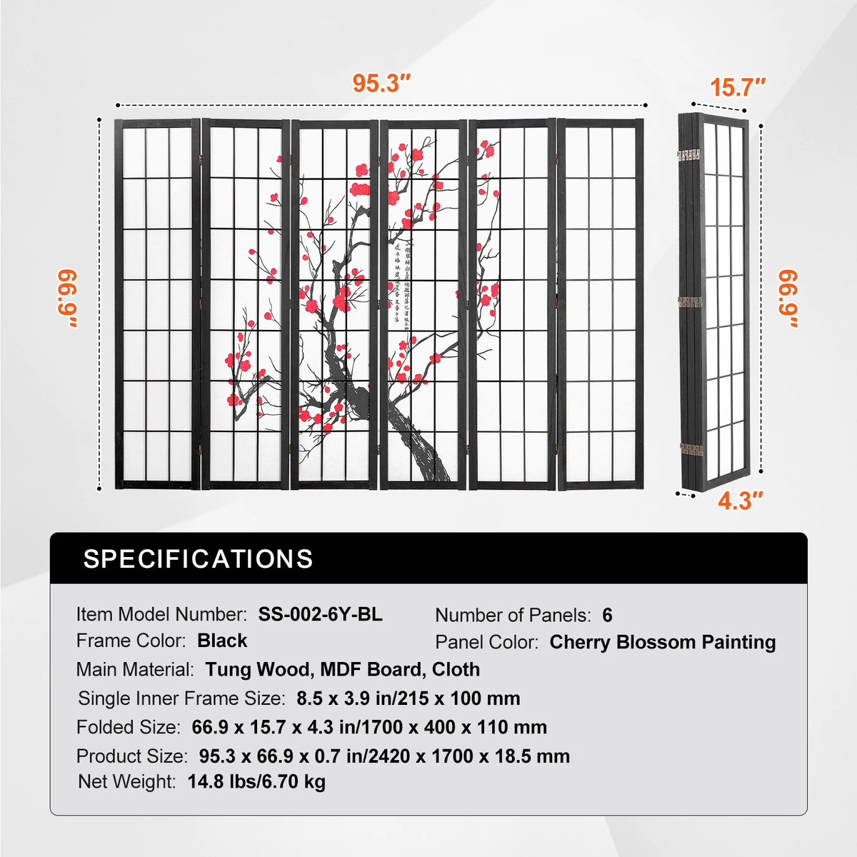 SucceBuy Folding Wooden Privacy Screen Room Divider for Home Office