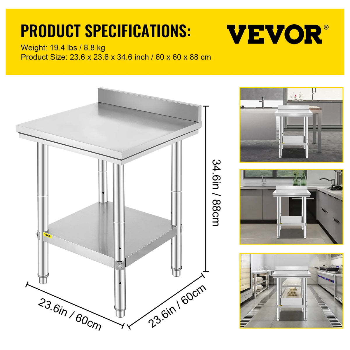 SucceBuy Stainless Steel Commercial Kitchen Work Table With Undershelf